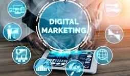 digital marketing concept with icons and text , representing freelance digital marketer in kochi